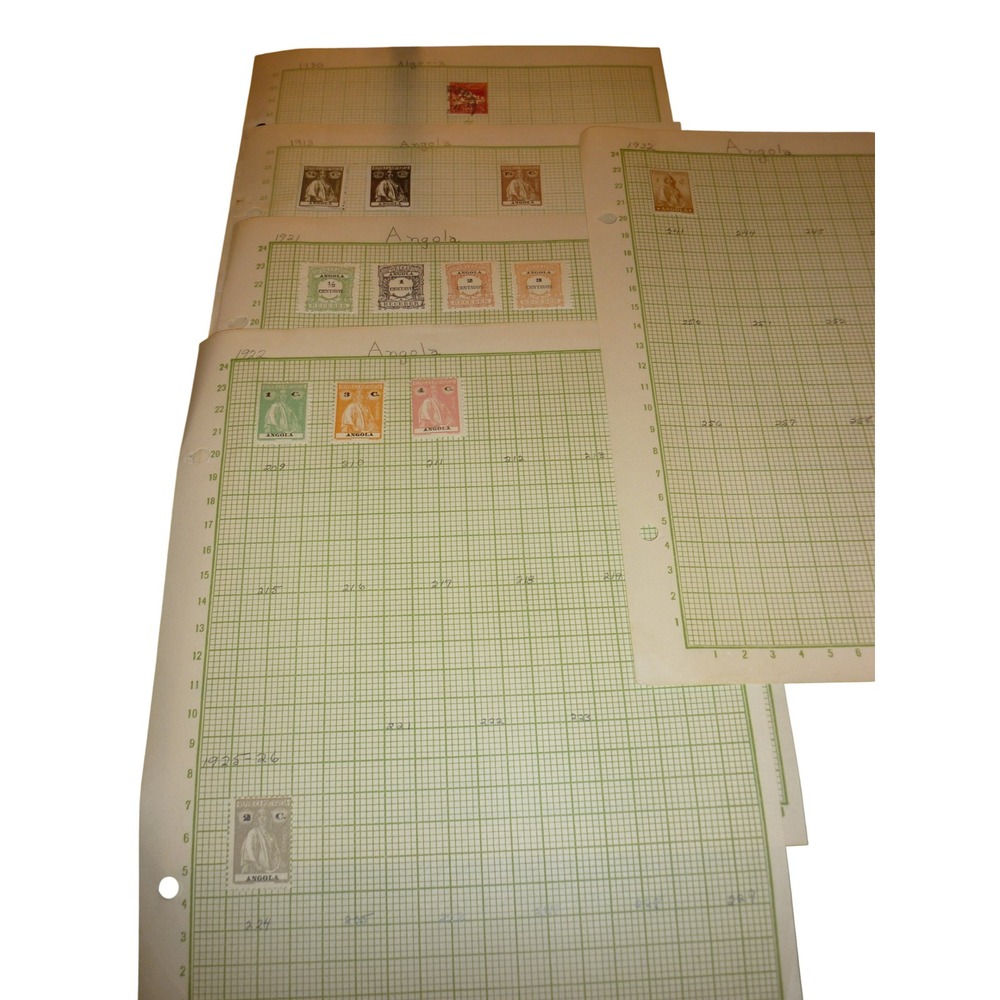 1913–1932 Portuguese Angola Algeria Stamp Lot on Grid Album Pages (13 Stamps)